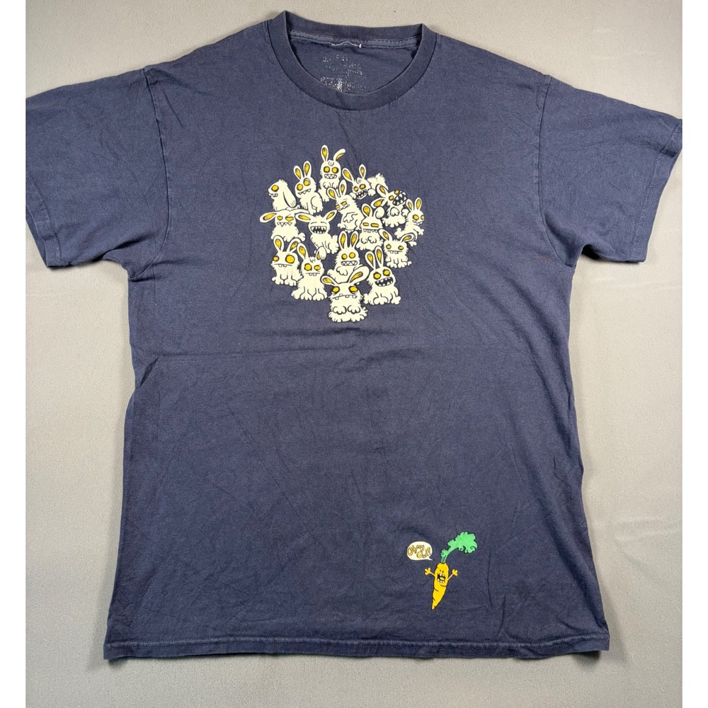 Monster Bunny Cluster Graphic T-Shirt Blue Screaming Carrot Oh My God Tee